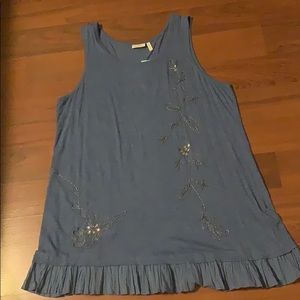 LOGO Lori Goldstein Beaded Tank Pleated Voile Trim